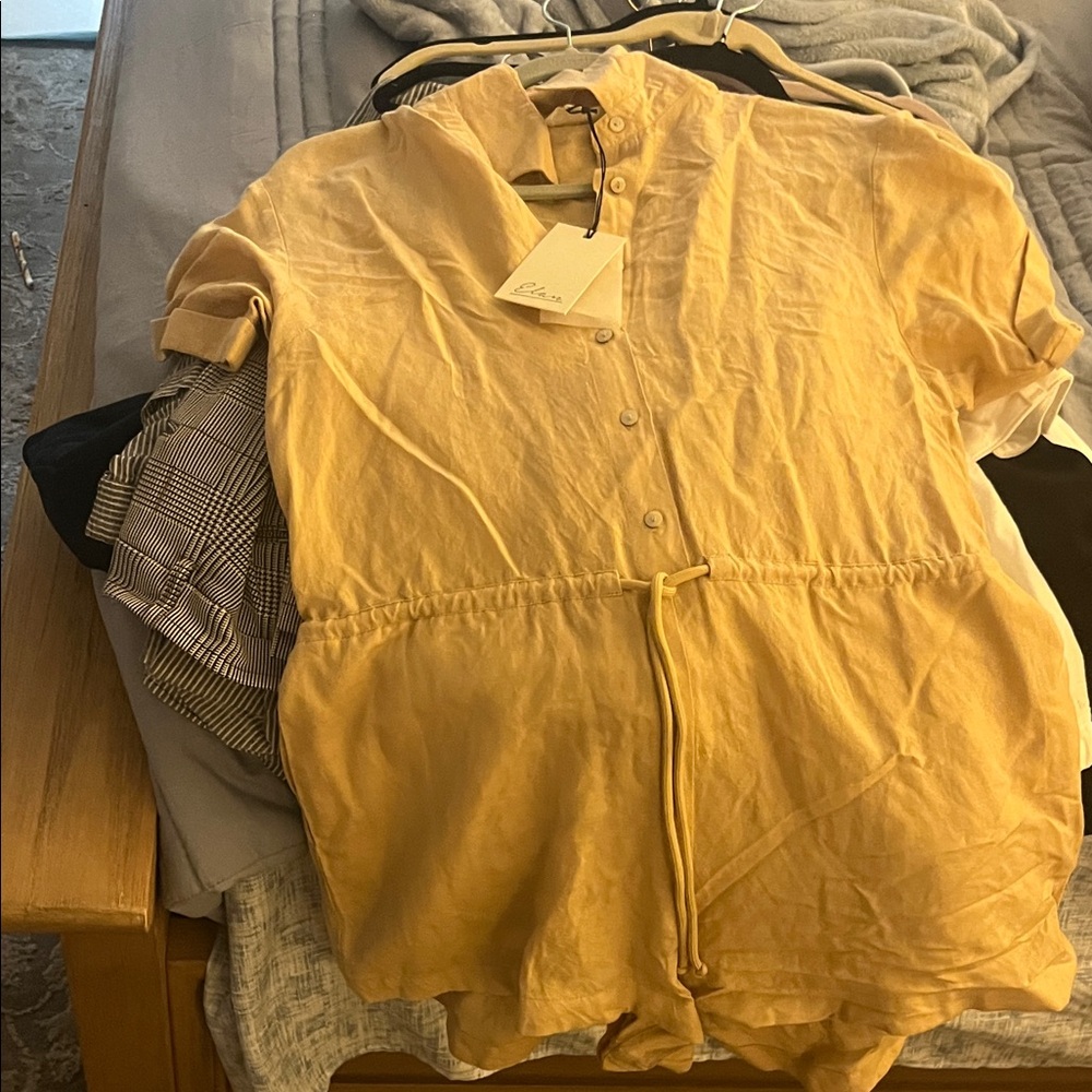 Elan Mustard Yellow Button-Down Jumpsuit